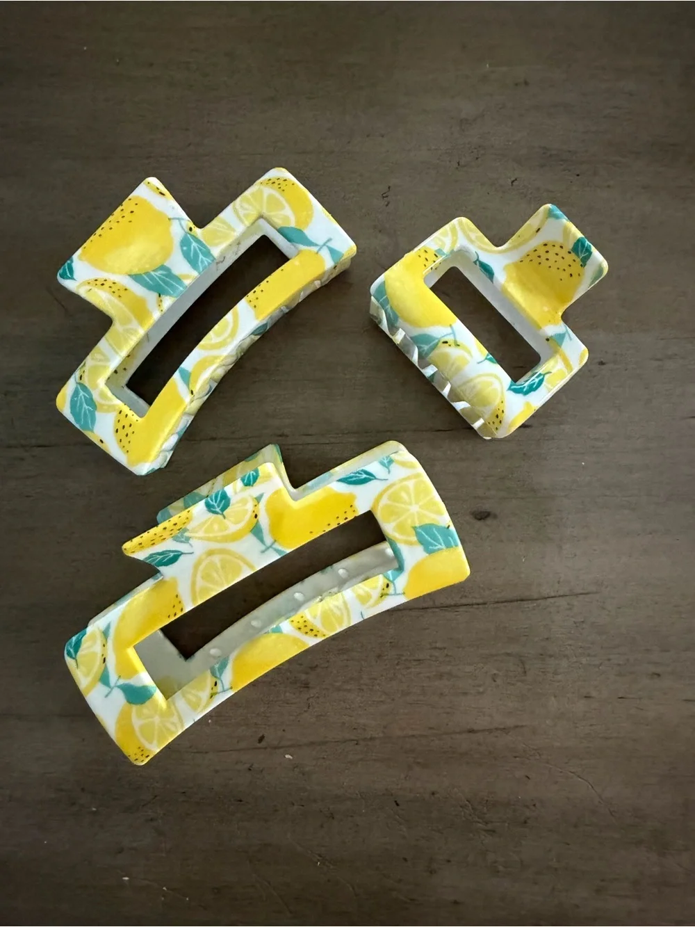 Lemon Print Hair Claw Clips - Yellow & Teal